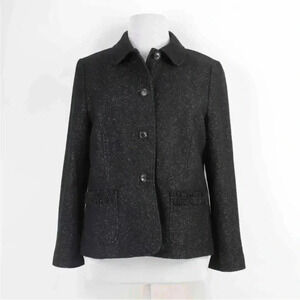 EUC[L16]Talbots Black Metallic Button Up  Lined Rayon Wool Poly Jacket